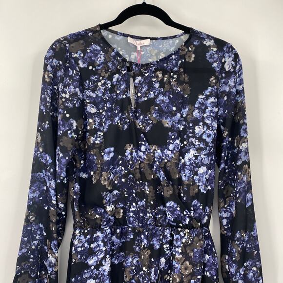 Parker Floral Dress Fit & Flare Faux Wrap Mini Dark Bluebonnet NEW Womens Small - Picture 3 of 8